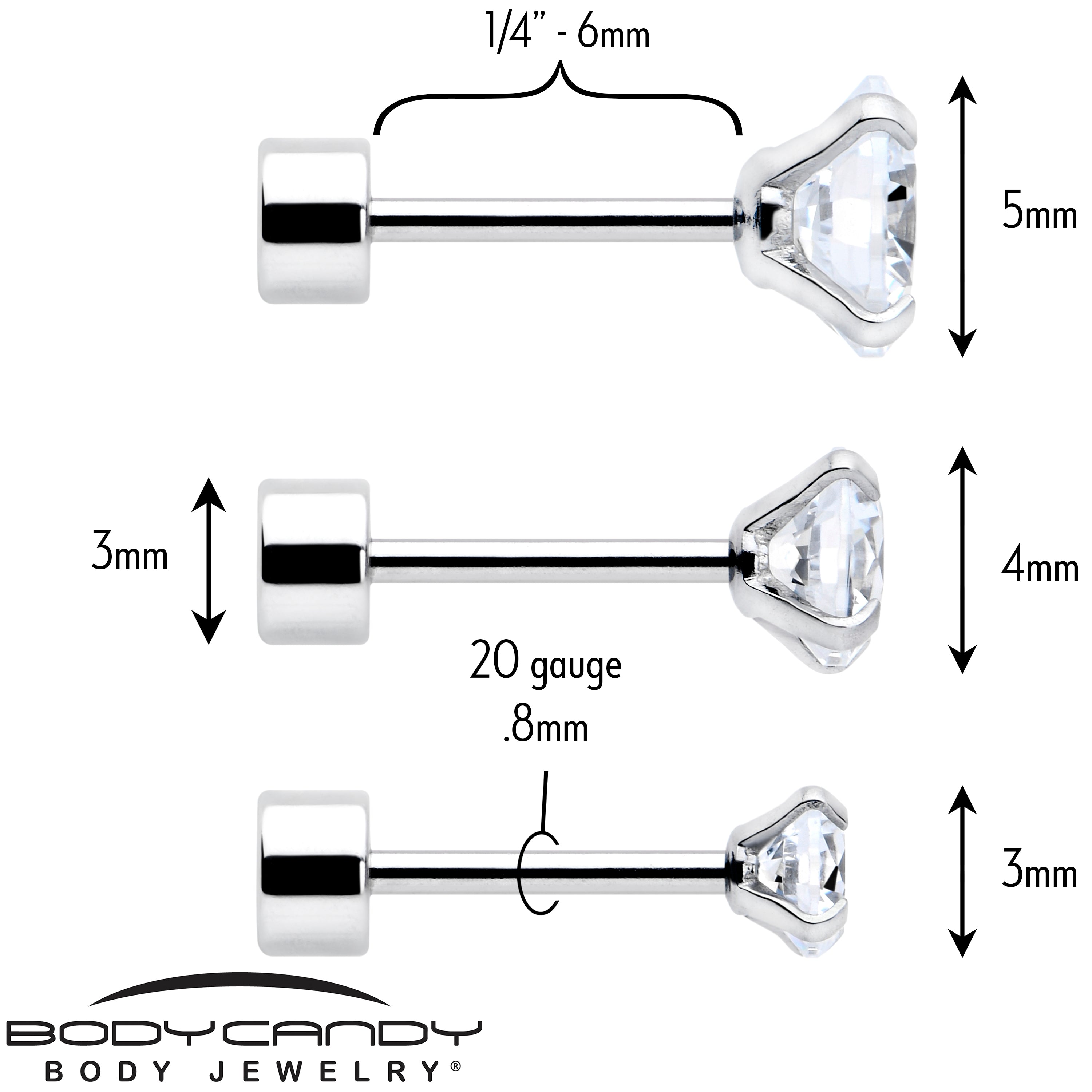 CZ Flat Back Stud Earrings - 3 Pairs
