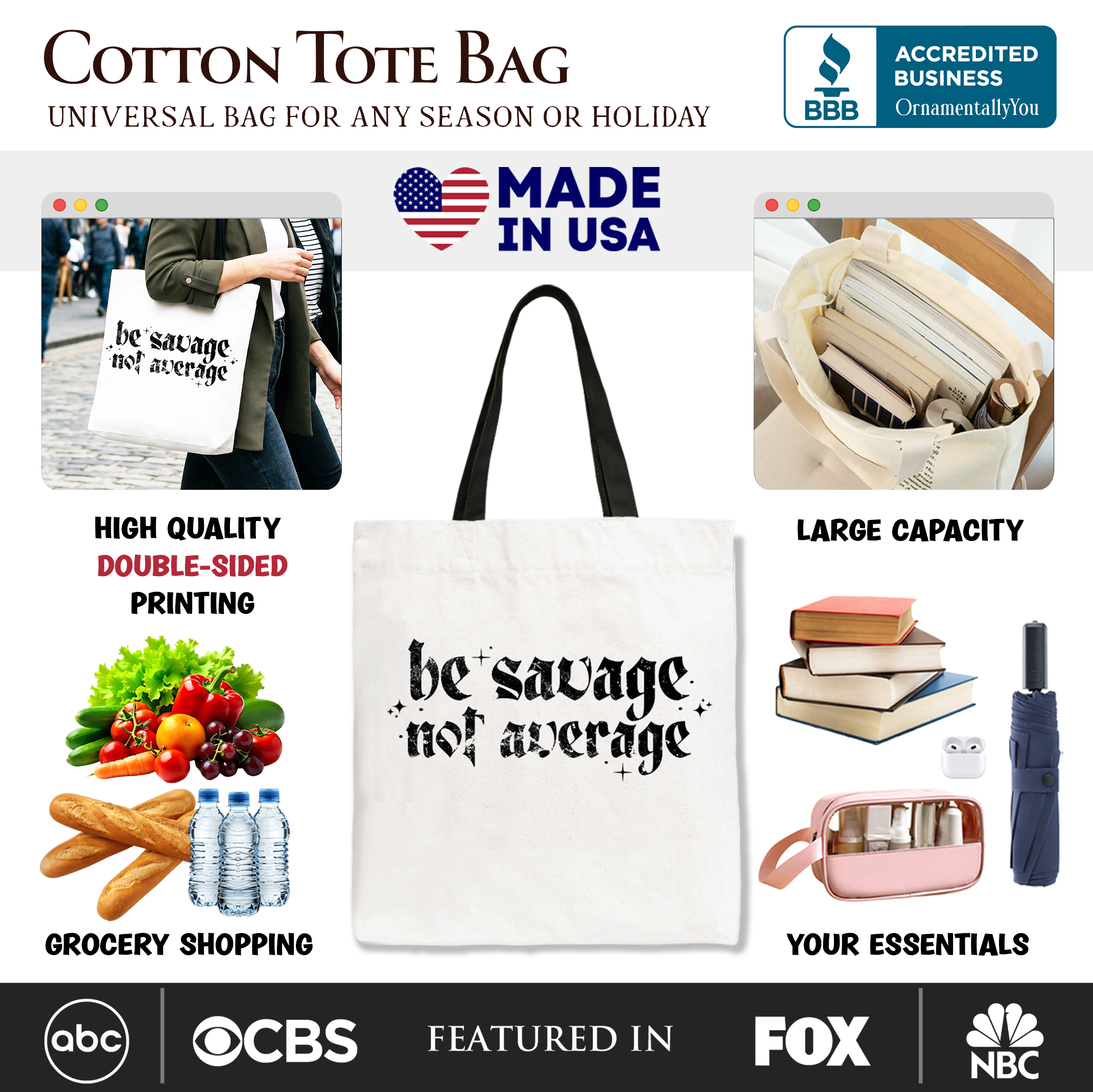 Be Savage Not Average Tote Bag, Grunge Snarky Self Love Gift Shopper