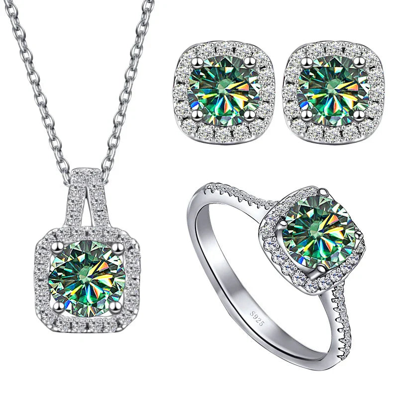 Sterling Silver 3-Piece Moissanite Jewelry Set 1ct Necklace Ring Earrings