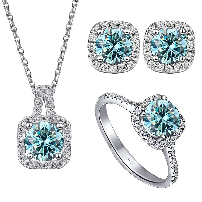 Sterling Silver 3-Piece Moissanite Jewelry Set 1ct Necklace Ring Earrings