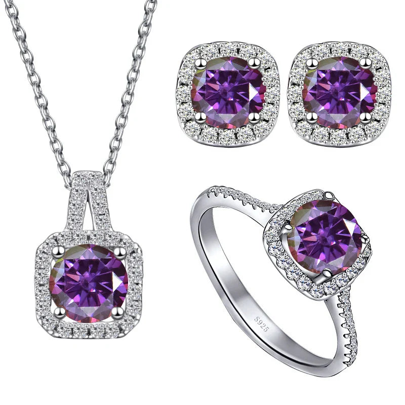 Sterling Silver 3-Piece Moissanite Jewelry Set 1ct Necklace Ring Earrings