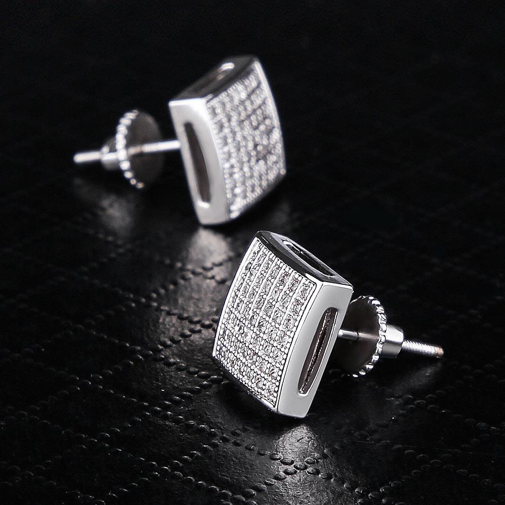 The Pride® - 925 Sterling Silver Iced Square Diamond CZ Stud Hip-Hop Mens Earrings by Bling Proud | Urban Jewelry Online Store