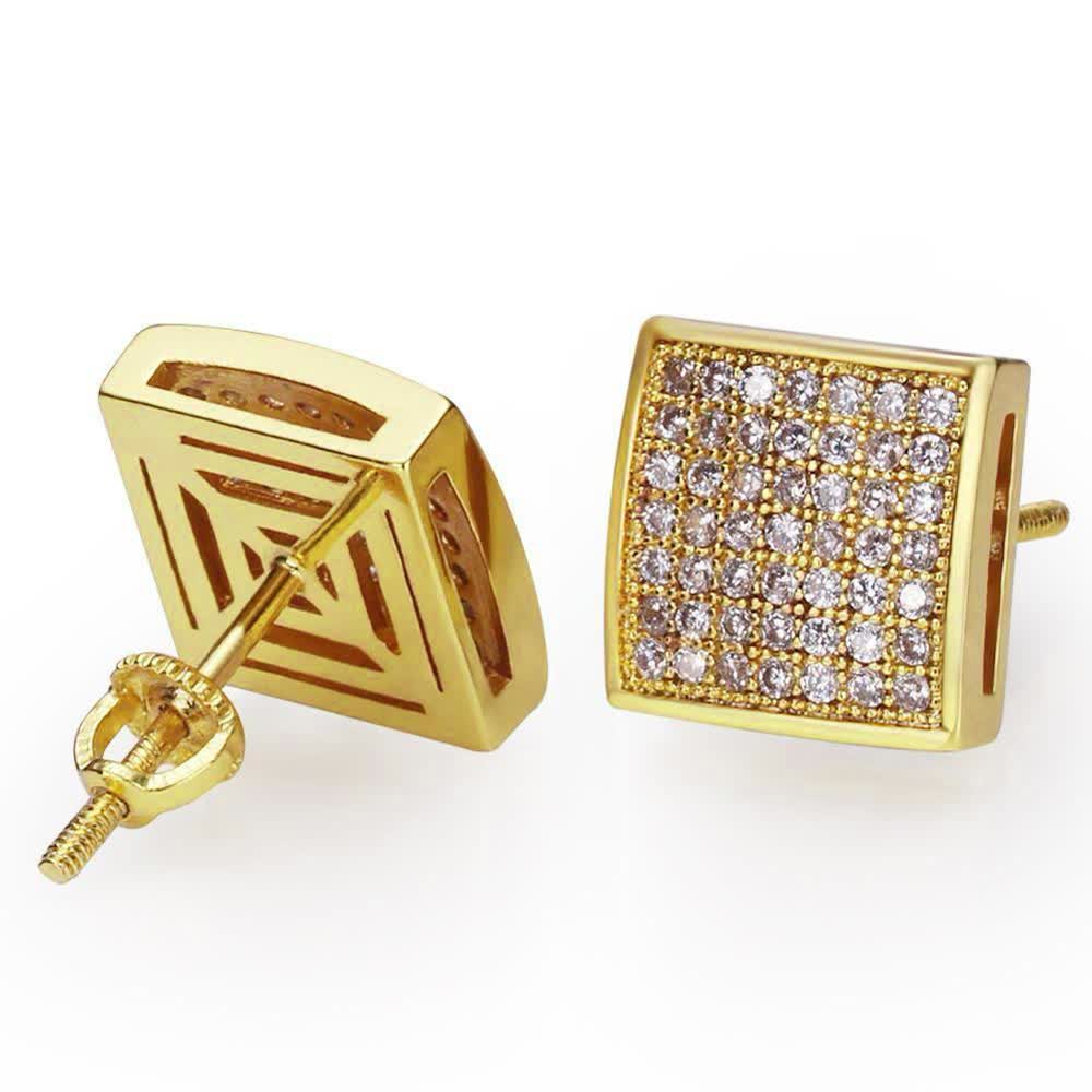 The Pride® - 925 Sterling Silver Iced Square Diamond CZ Stud Hip-Hop Mens Earrings by Bling Proud | Urban Jewelry Online Store