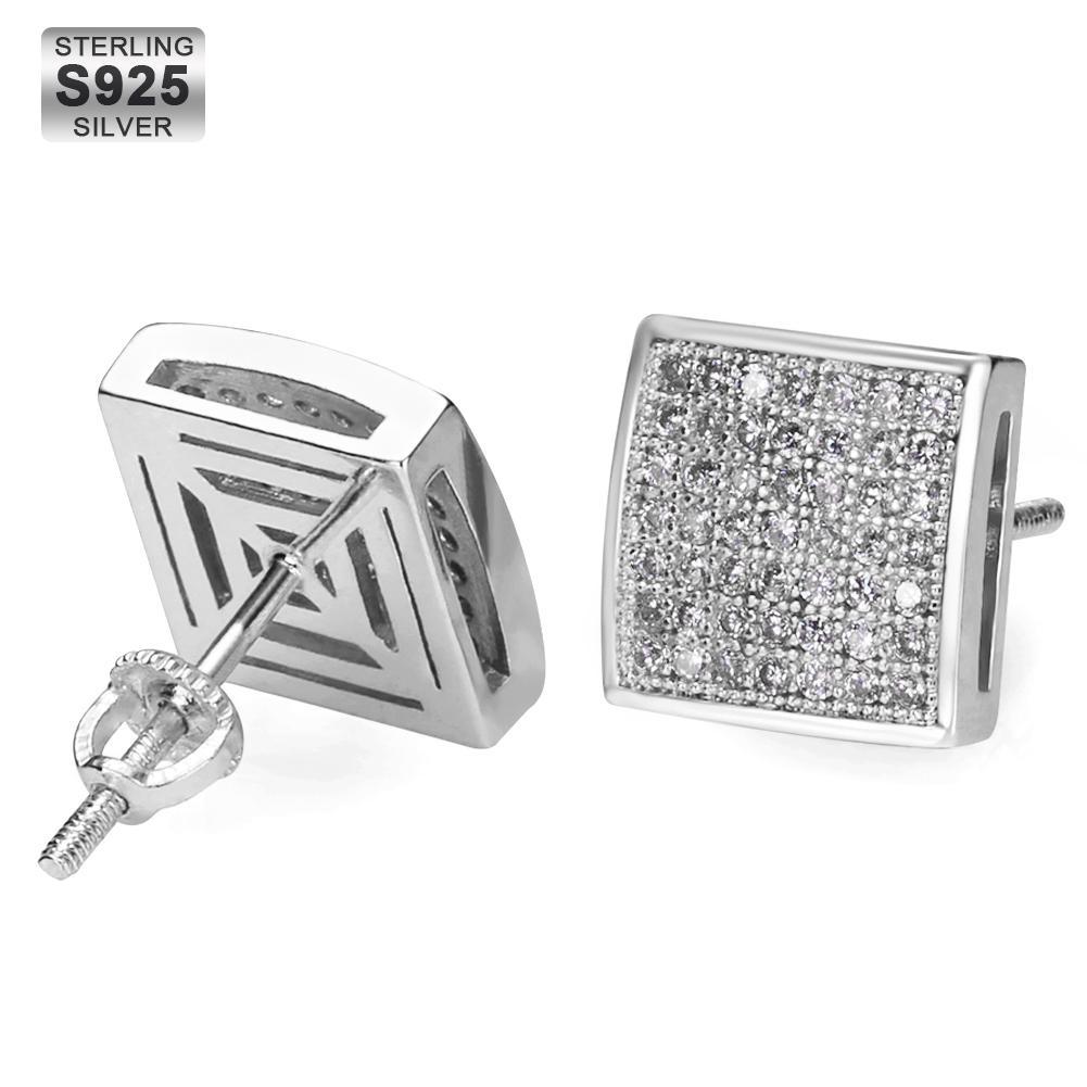 The Pride® - 925 Sterling Silver Iced Square Diamond CZ Stud Hip-Hop Mens Earrings by Bling Proud | Urban Jewelry Online Store